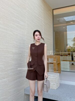 🛍️ NEW ARRIVAL BY JARIYA 🛍️ 🤎 Brown✨ ELEGANT 3-PIECE TAILORED SET🗝️#52568