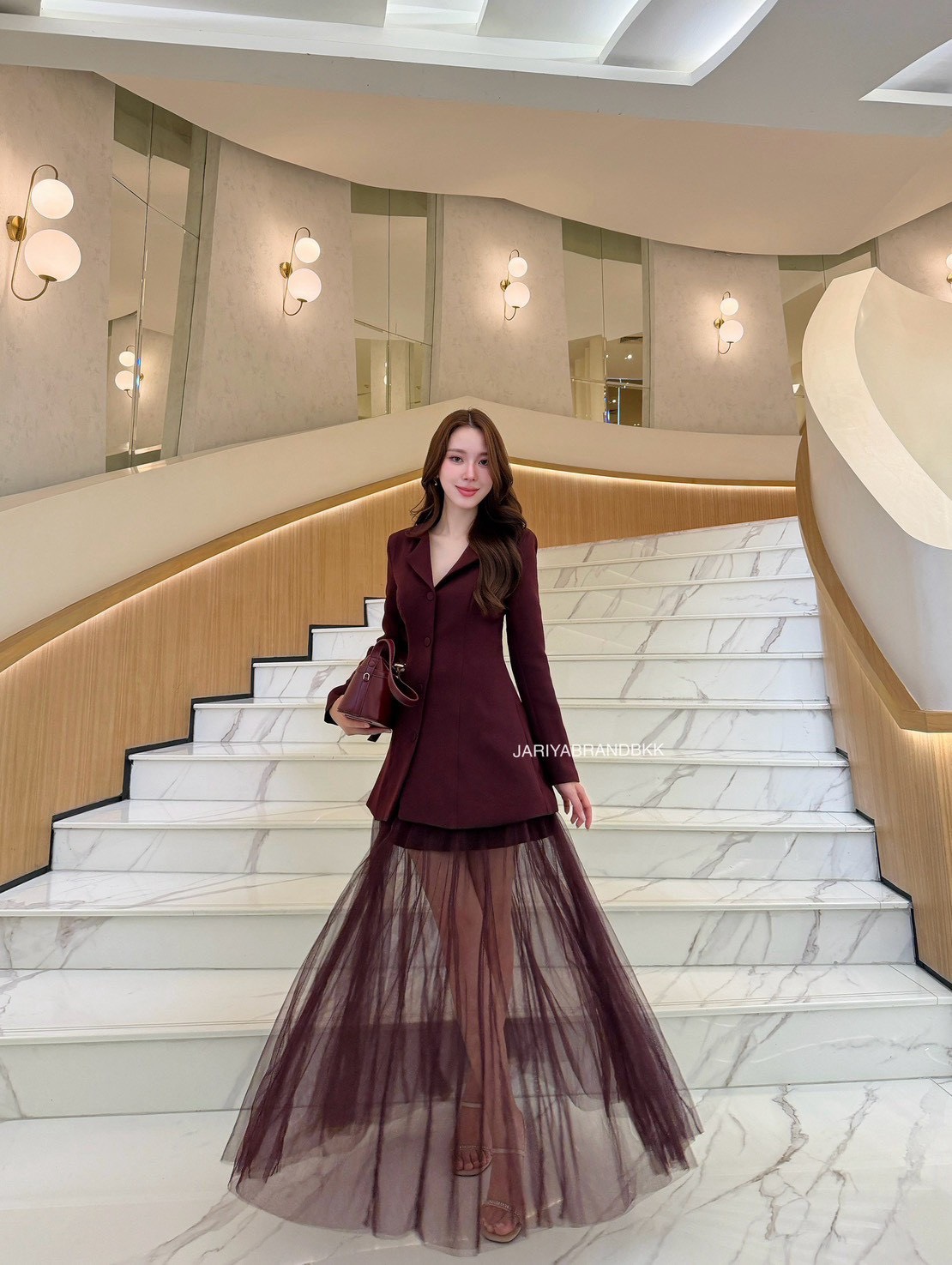 ✨ JARIYA NEW ARRIVAL ✨🗝️52616 🗝️ LUXURY TAILORED TULLE SKIRT SET RED
