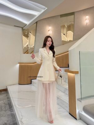 ✨ JARIYA NEW ARRIVAL ✨🗝️52616 🗝️ LUXURY TAILORED TULLE SKIRT SET CREAM