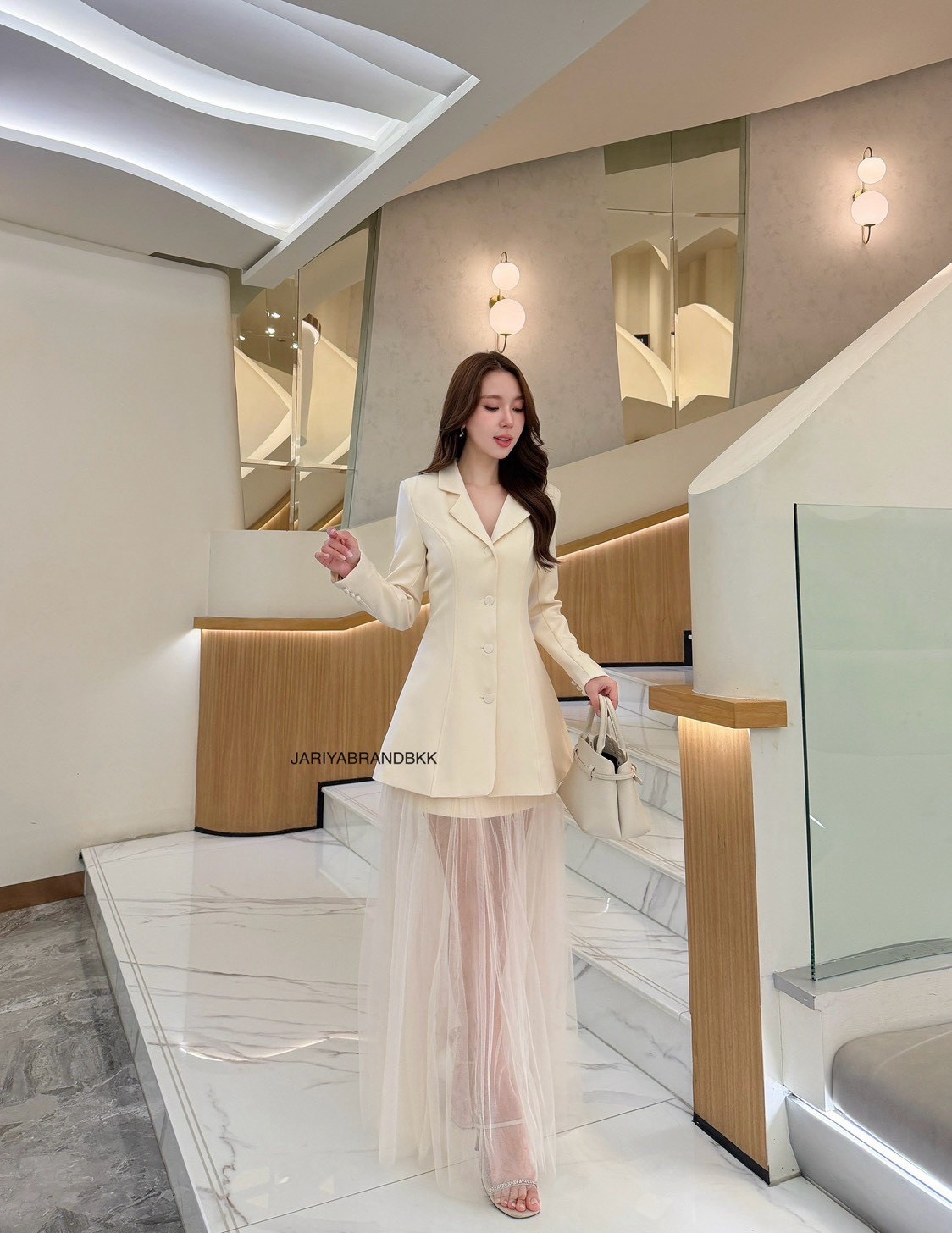 ✨ JARIYA NEW ARRIVAL ✨🗝️52616 🗝️ LUXURY TAILORED TULLE SKIRT SET CREAM