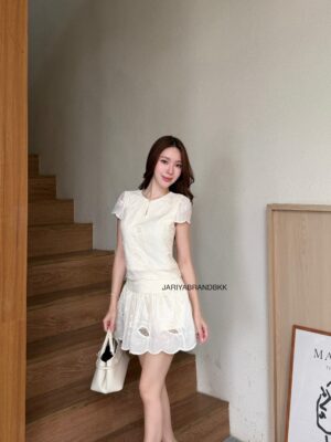 ✨ JARIYA NEW ARRIVAL ✨🗝️ JR0161🗝️ PEARL BUTTON SKIRT SET CREAM